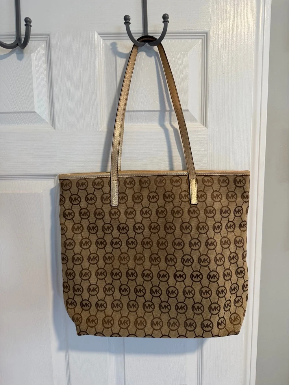 Michael Kors Tan/Brown Monogram Tote with Gold Accents